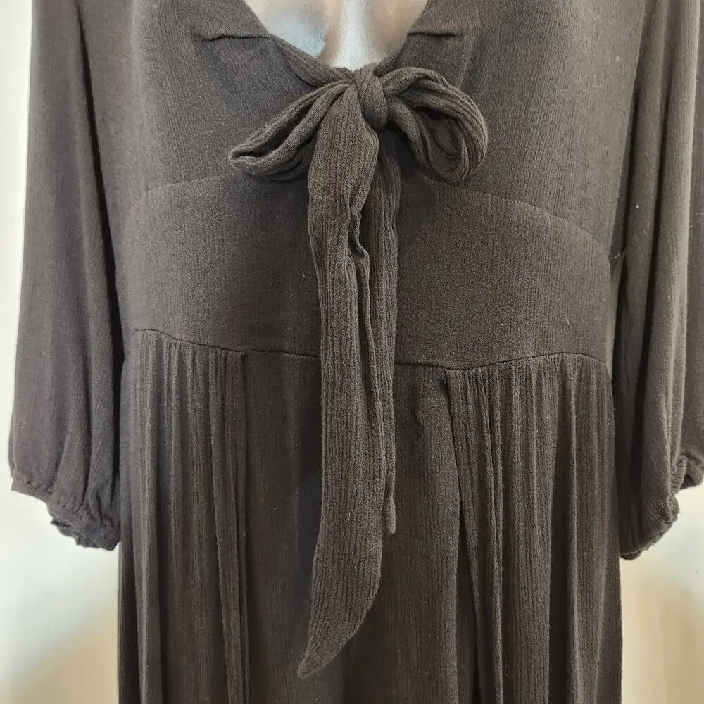 PINK LILY Black Tie Front Ribbed Duster Romper Goth Witchy Witch Womens Large L